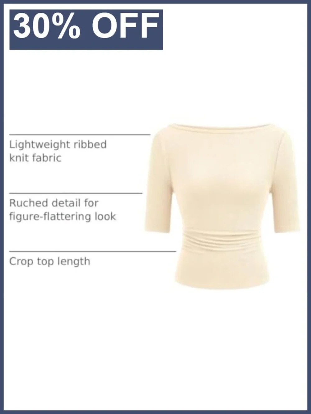 Womens Ribbed Knit Boat Neck Ruched Short Sleeve Slim Fit Crop Top_3